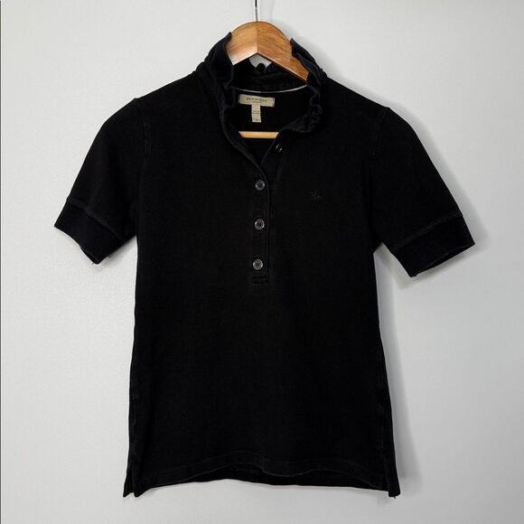 Burberry Black Ruffle Collar Polo Shirt Size Small - Picture 3 of 6